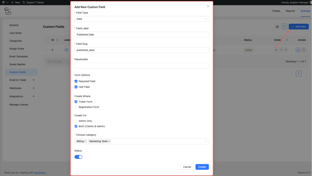 Manage Custom Fields