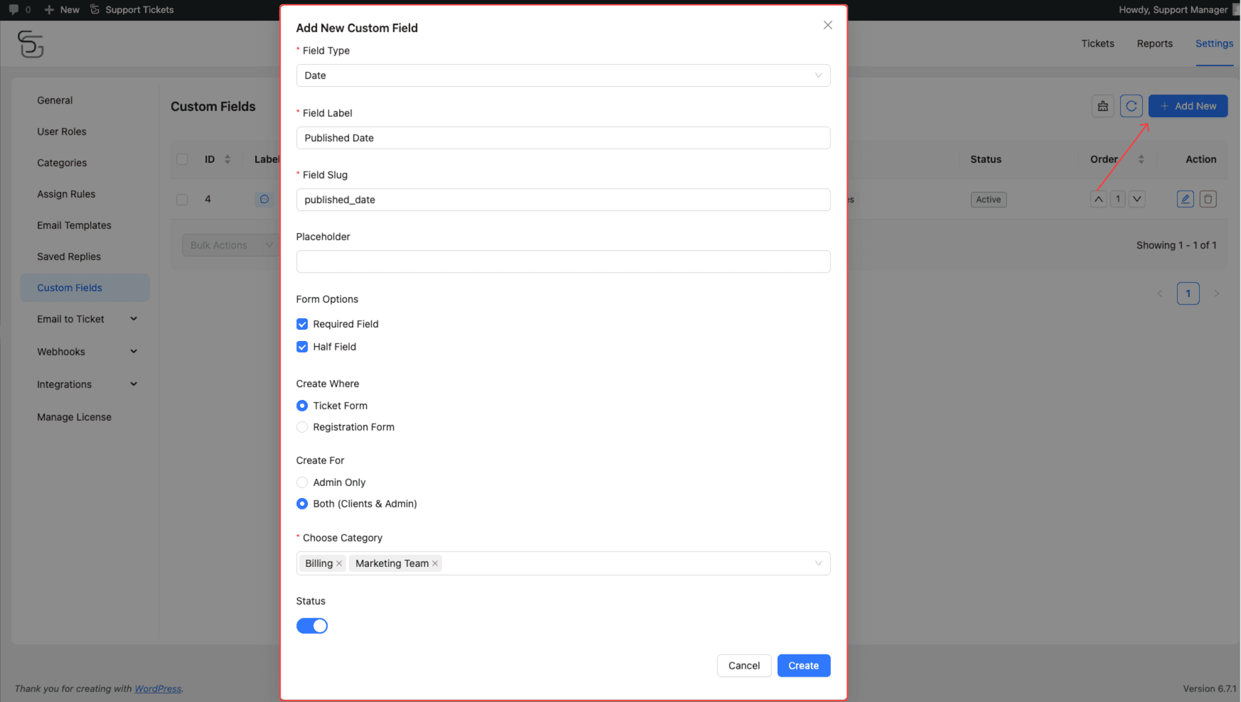 Manage Custom Fields - Support Genix