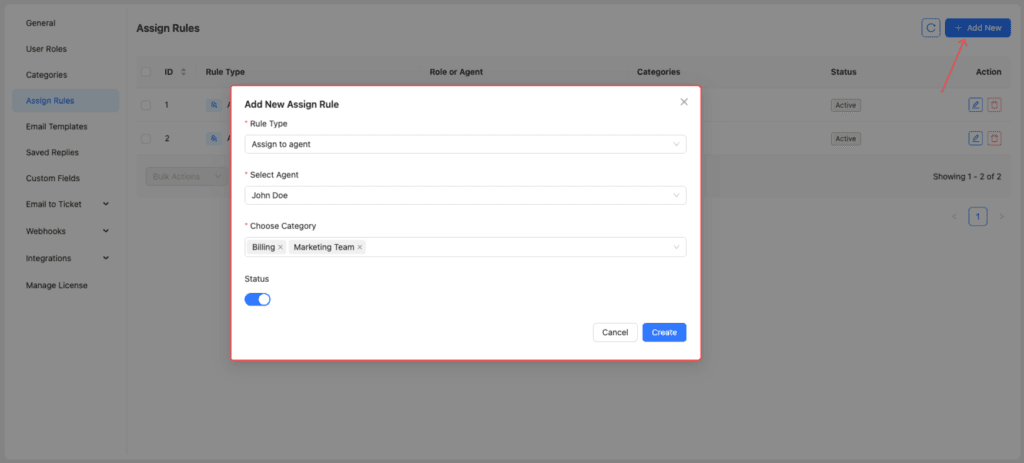 Add a New Ticket Assign Rule