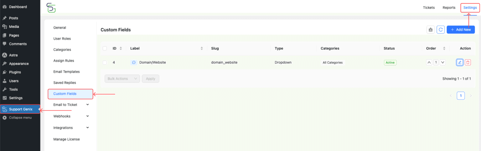 Manage Custom Fields - Support Genix