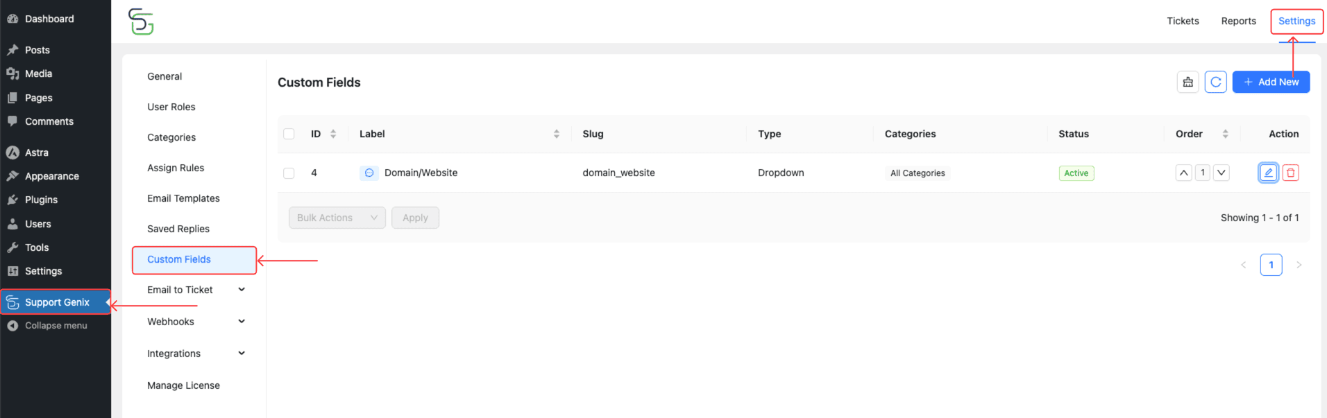 Manage Custom Fields - Support Genix