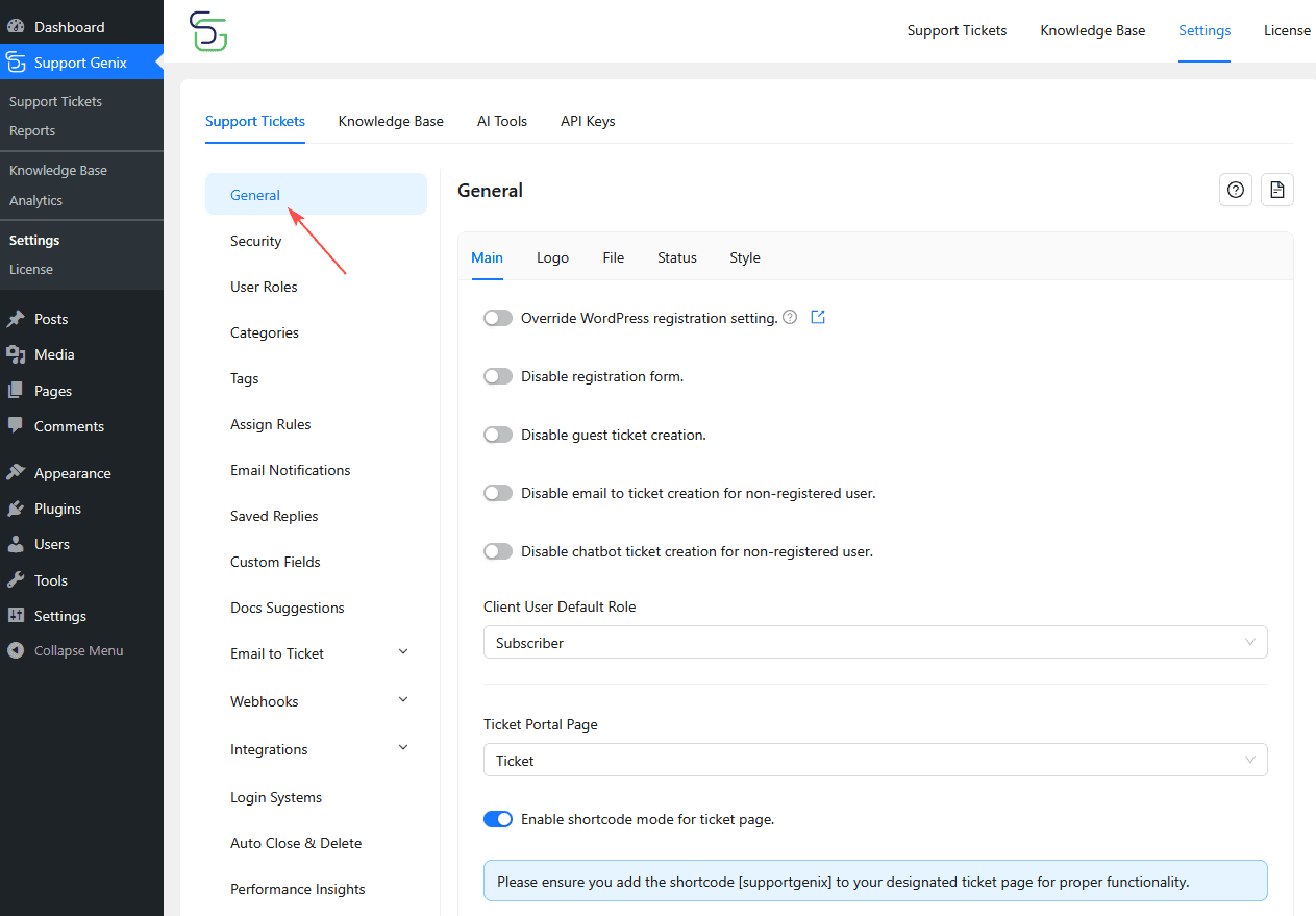 General Settings in Support Genix - Support Genix