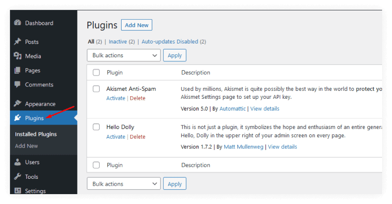 Click on the "Plugins" menu item