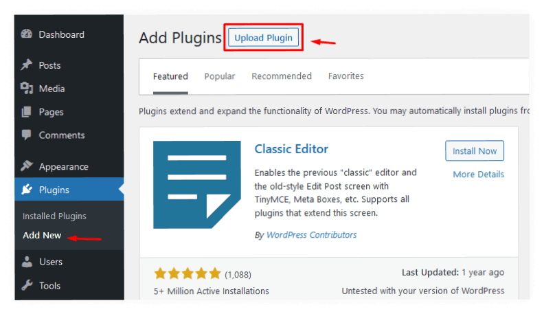 Click on the “Upload Plugin” button