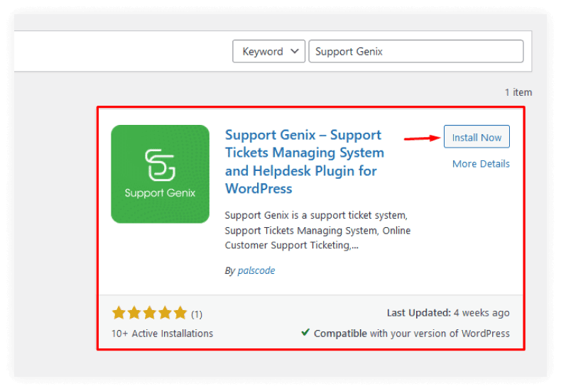 Find the WordPress Support Ticket Plugin that you want to install and click on the "Install Now" button