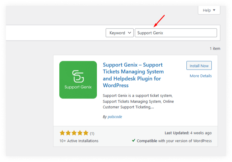 In the search box, enter the word "support genix" and press the "Search Plugins" button