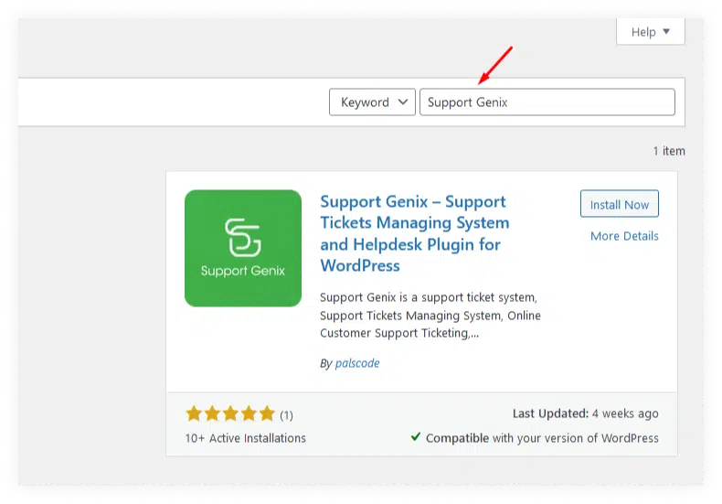 In the search box, enter the word "support genix" and press the "Search Plugins" button