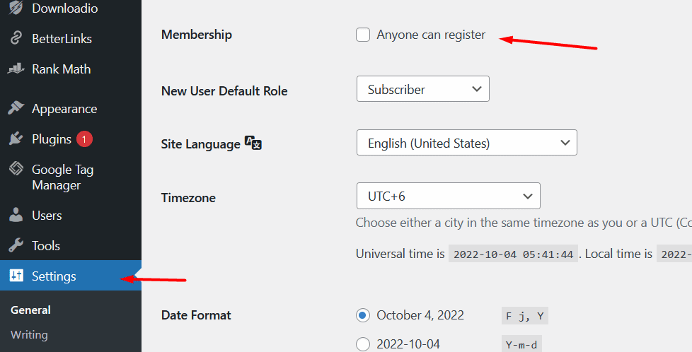 Uncheck Anyone can register