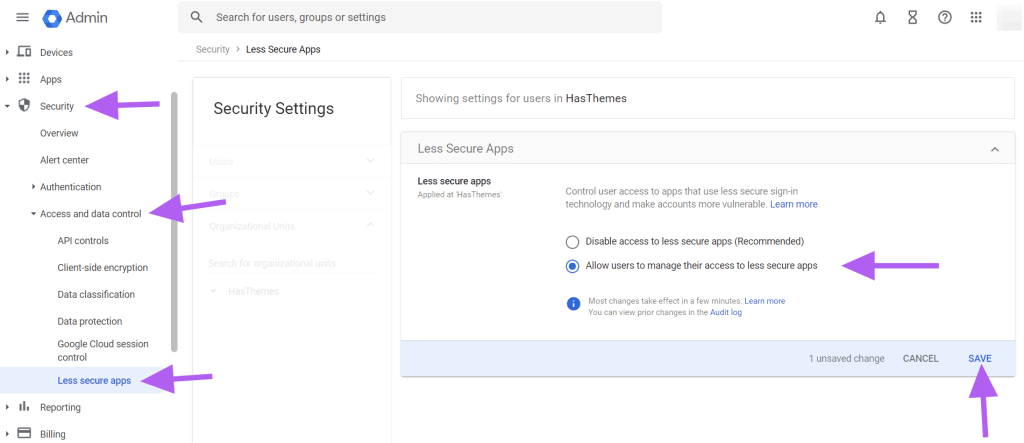 Change Security Setting