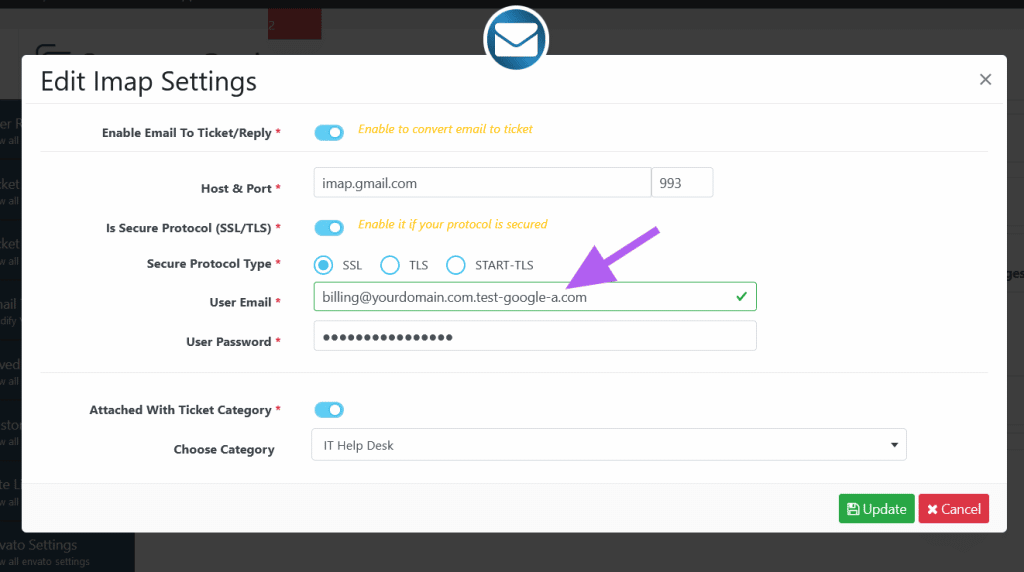 Edit Imap Settings