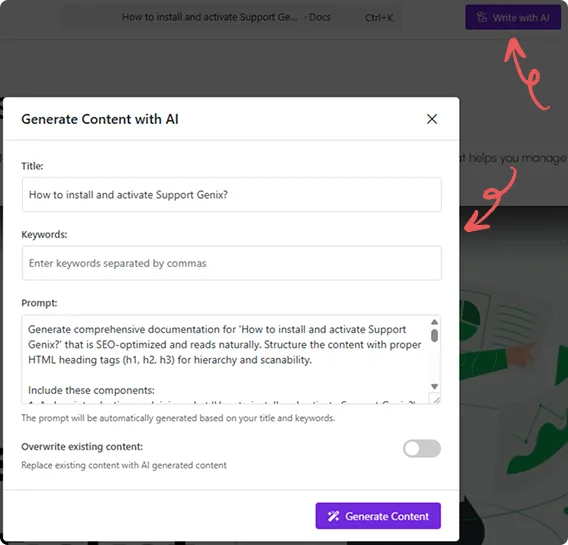 Create doc with supportgenix ai