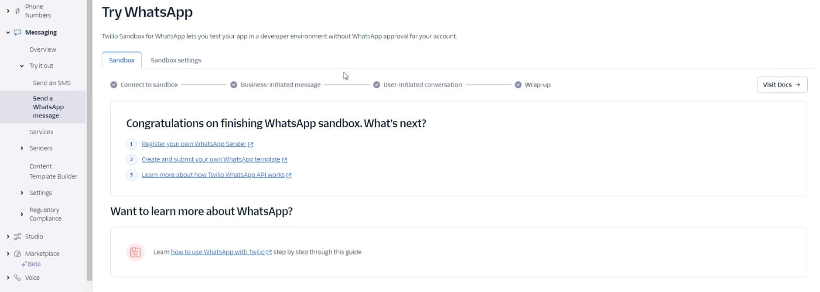 whatsapp sandbox configuration 