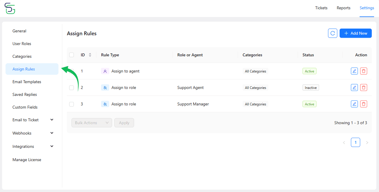 Set Automatic Ticket Assign Rule