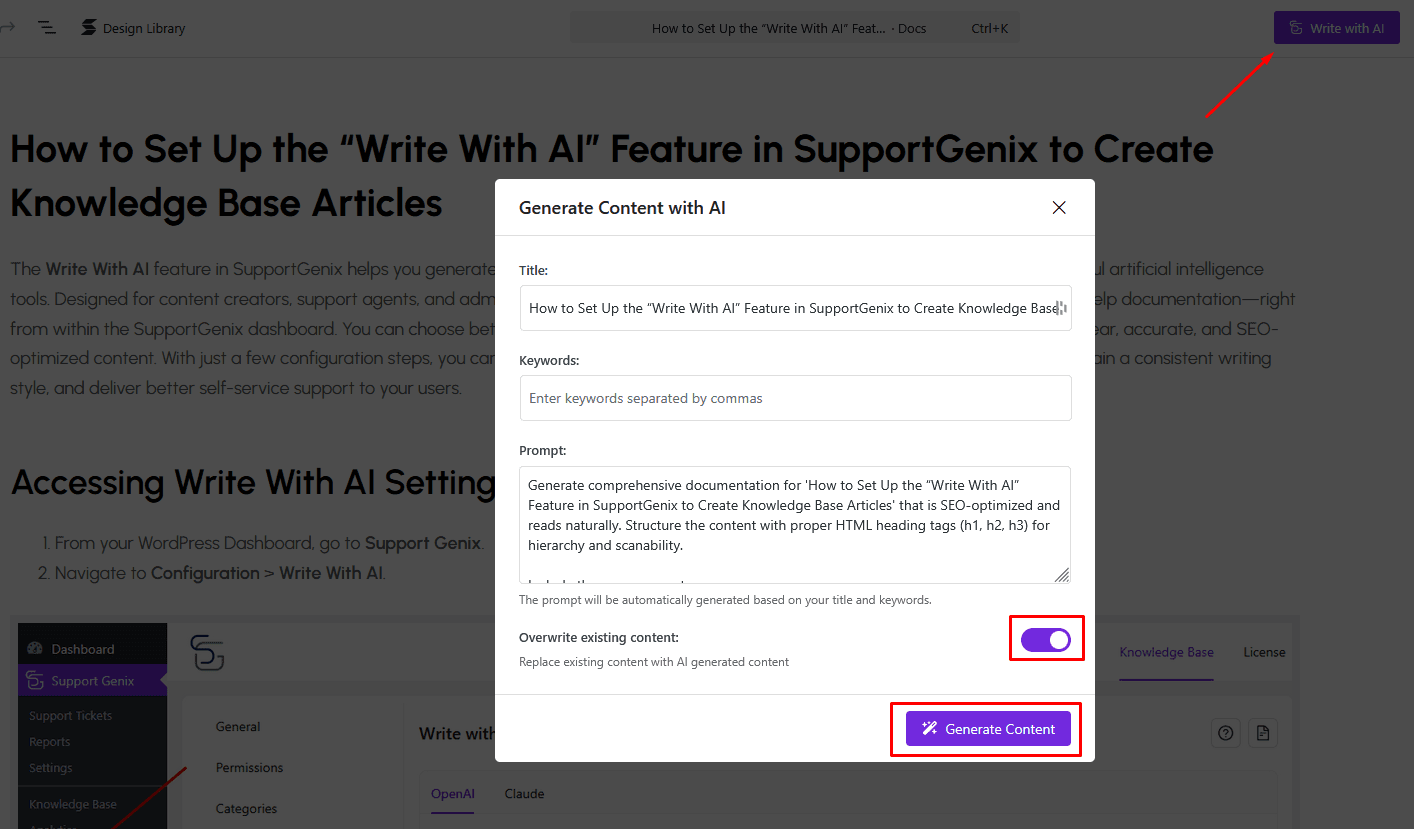 How to Set Up the “Write With AI” to Create Knowledge Base Articles ...